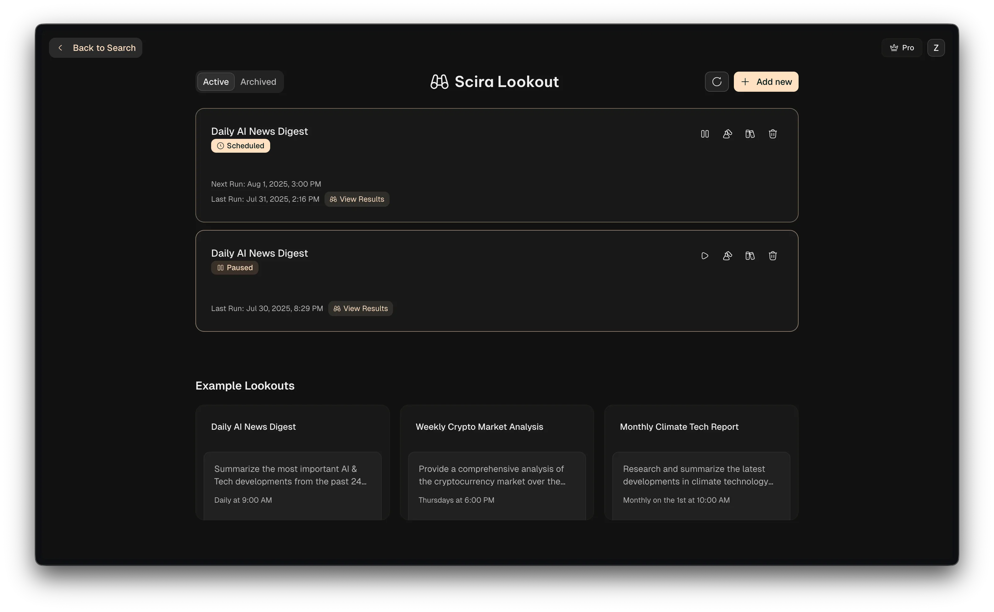 Scira Lookout Dashboard